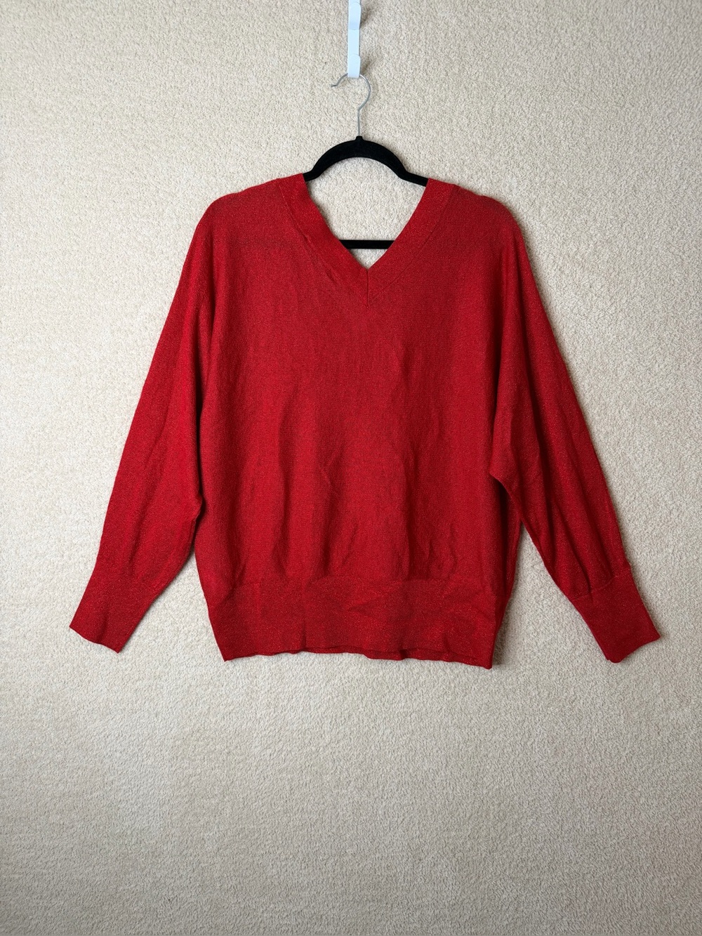 INC International Concepts Red Metallic Shimmer V-Neck Sweater Size XL